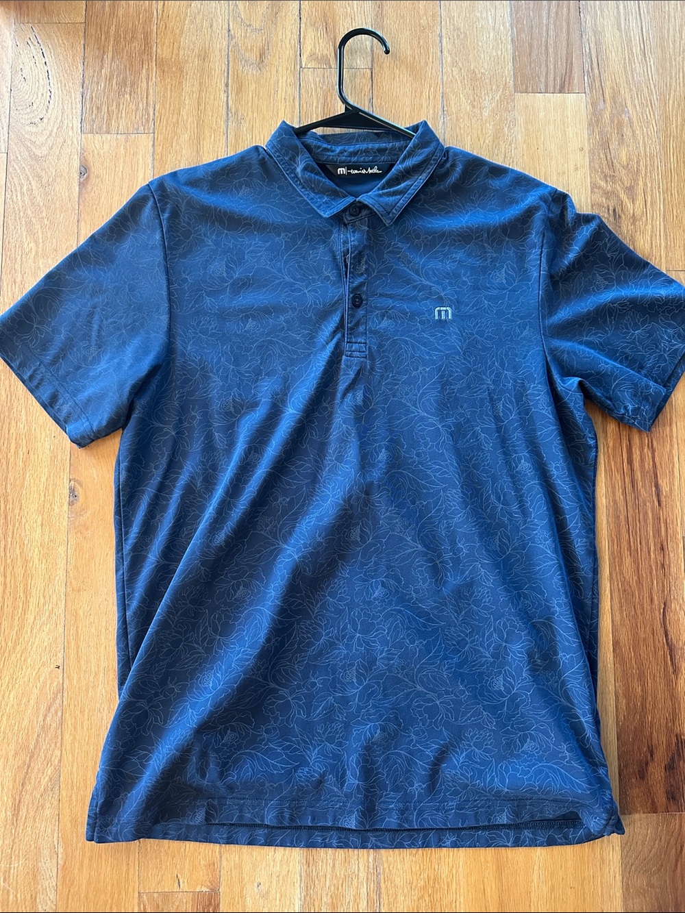 Travis Mathew Navy Short-Sleeve Polo with Subtle Floral Print Large